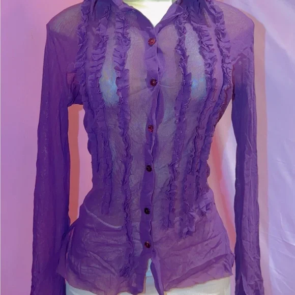 ❌❌❌❌Fuzzi Sheer Purple Ruffle Blouse. Not For Sale - Picture 4 of 4